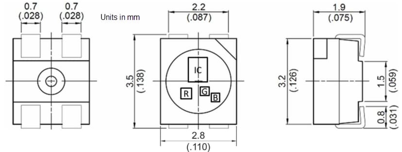 Mechanical Drawing - LITEON LTST-E683CEGBW Standard SMD LED